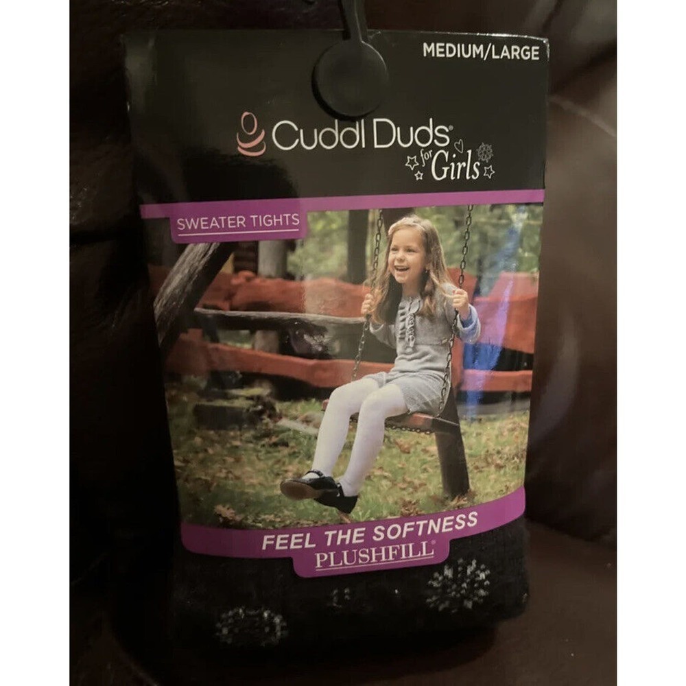 NWT Cuddl Duds Girls Sweater Tights, Black Snowflakes Tights medium large